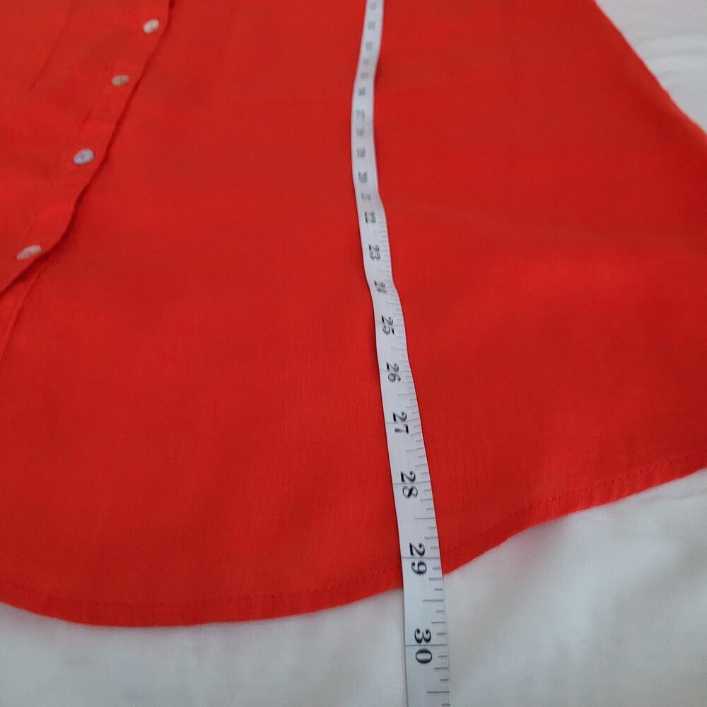 Magaschoni Shirt Top Womens Large Orange Linen Button Up Roll Tab Oversized - Picture 9 of 10